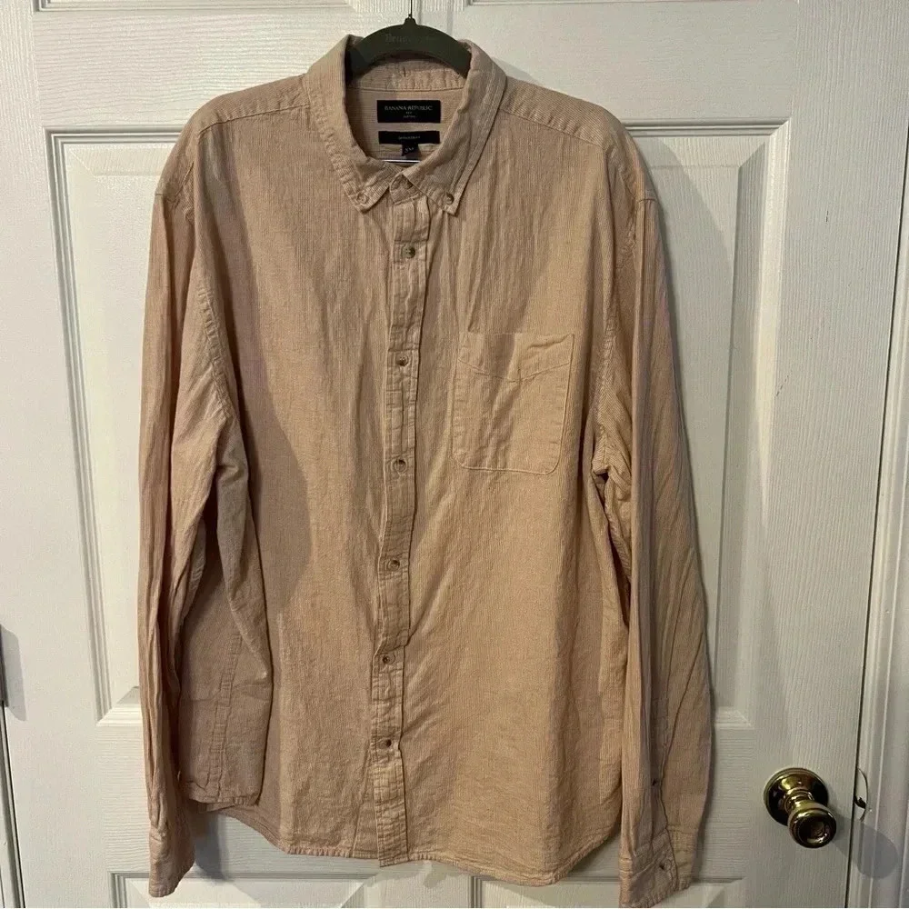 Banana Republic Untucked Fit Washed Oxford Size XXL 100% Cotton Pinstripes GUC